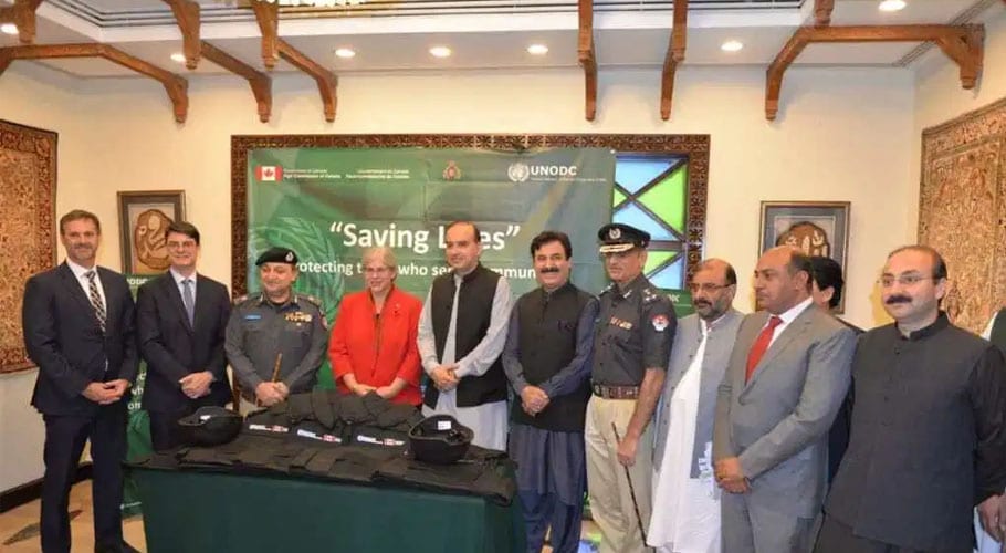 Canadian govt gift helmets, bullet proof vests to KP police