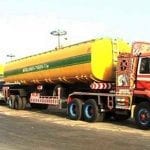 A high speed oil tanker overturns on national highway near Nawabshah