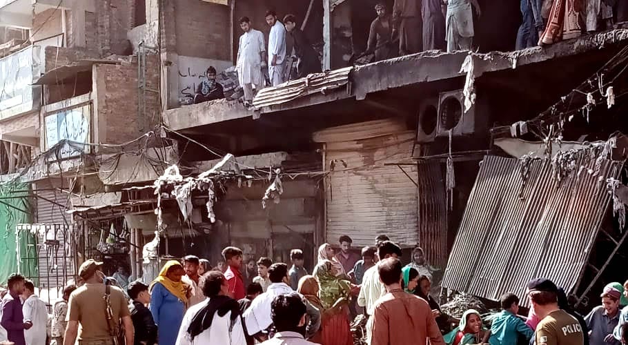 A fire that erupted at cotton and cloth shops on Friday in the Namak Mandi area, destroyed goods worth millions of Rupees.