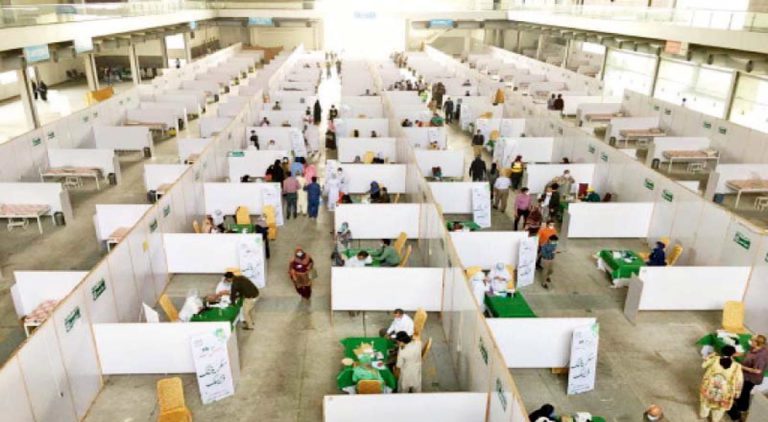 Expo Centre  Karachi is Pakistan’s largest vaccination facility. Source: I-Tribune