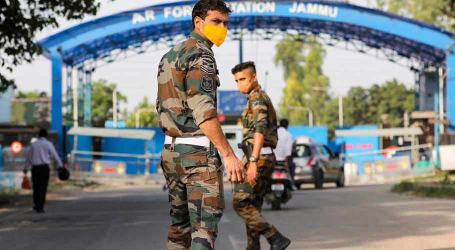 Indian security personnel patrol after two low-intensity explosions. Source: Scroll.in