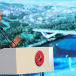 Turkish President Tayyip Erdogan speaks during the groundbreaking ceremony of a bridge over the planned route of Kanal Istanbul. Source: Reuters