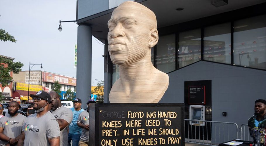 The George Floyd statue is unveiled, as part of Juneteenth celebrations, in Brooklyn, New York. Source: Reuters 