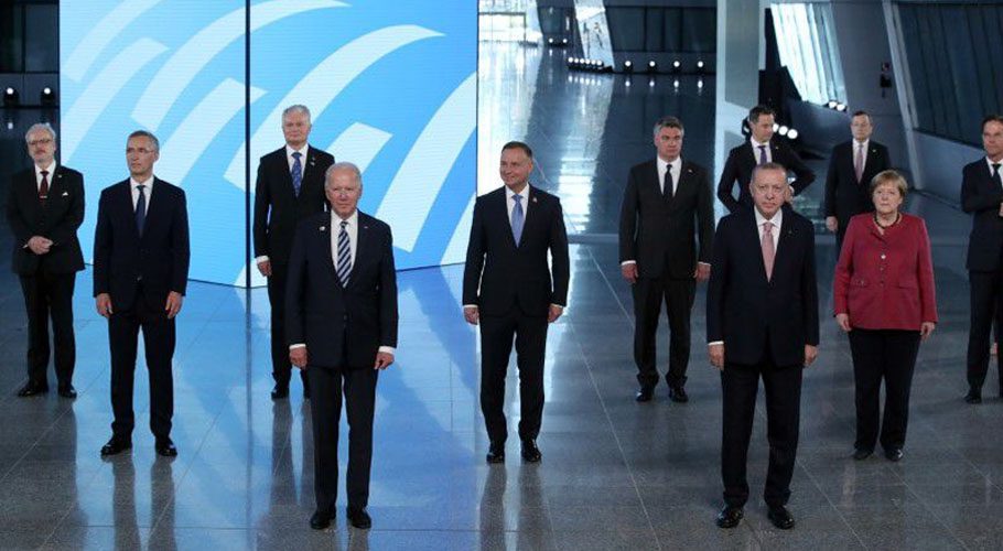 NATO Heads of the states and governments pose for a family photo during the NATO summit. Source: Reuters.