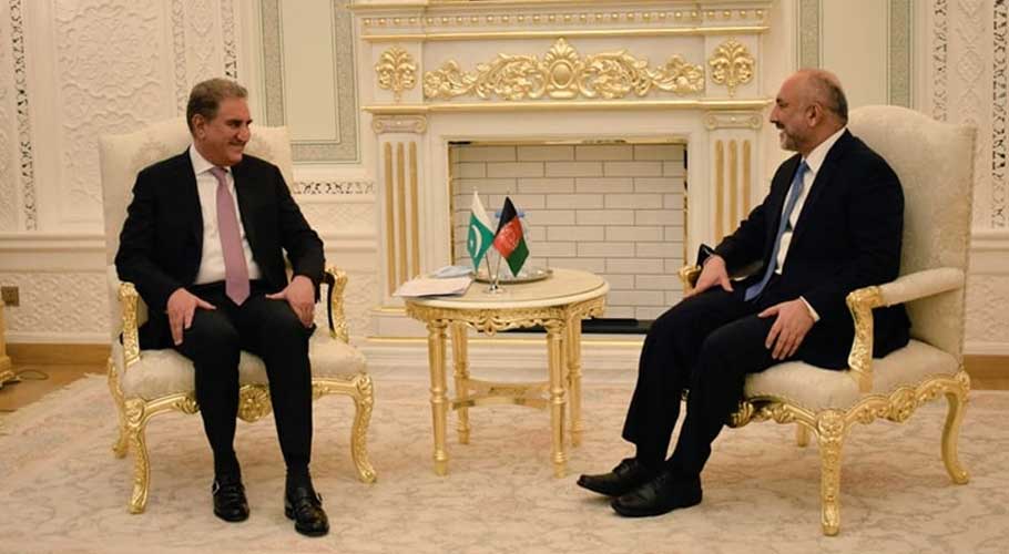 Qureshi meets his Afghan counterpart Haneef Atmar in Dushanbe.