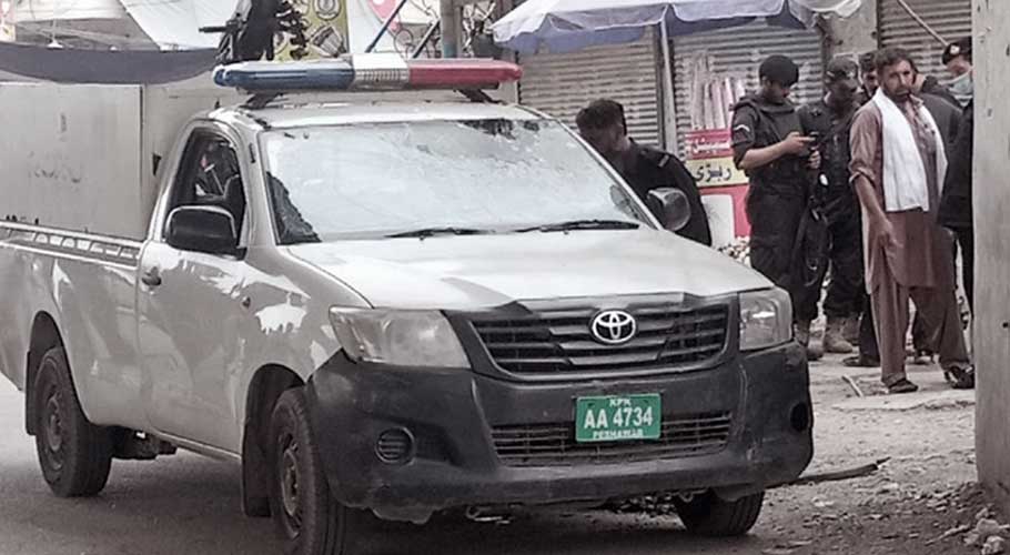 The photo shows the site of the blast in Peshawar's Karkhano Market.
