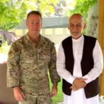 Afghanistan's President Ashraf Ghani (R) meets General Austin "Scott" Miller, commander of U.S. forces and NATO's Resolute Support Mission in Kabul