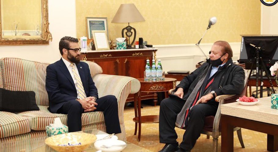 Afghan NSA and called on Former Prime Minister Nawaz Sharif in London. Source: Twitter.