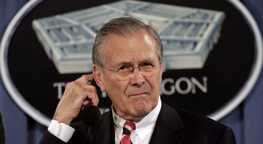 US Secretary of Defense Donald Rumsfeld speaks at a news briefing at the Pentagon. Source: Reuters
