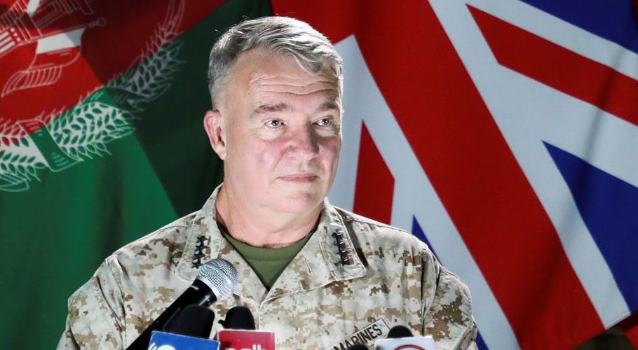 US Marine Corps General Kenneth McKenzie, commander of US Central Command, speaks during a news conference in Kabul. Source: Reuters
