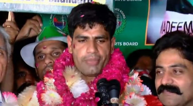 Arshad Nadeem was a finalist in the javelin throw at Tokyo Olympics. Source: Screengrab/Geo News.