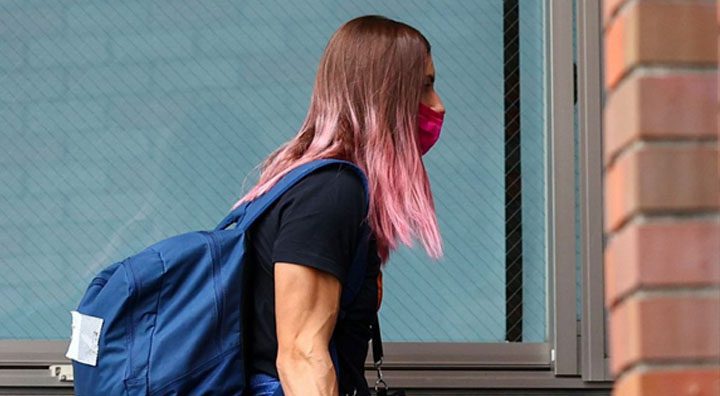 Belarusian sprinter Krystsina Tsimanouskay enters the Polish embassy in Tokyo. Source: AFP
