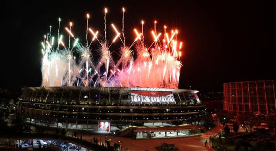 General view of fireworks outside the stadium during the closing ceremony. Source: Reuters. 