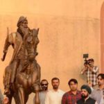 A man is said to be a TLP worker who pulled down the statue of Ranjit Singh (Photo: Times of India)