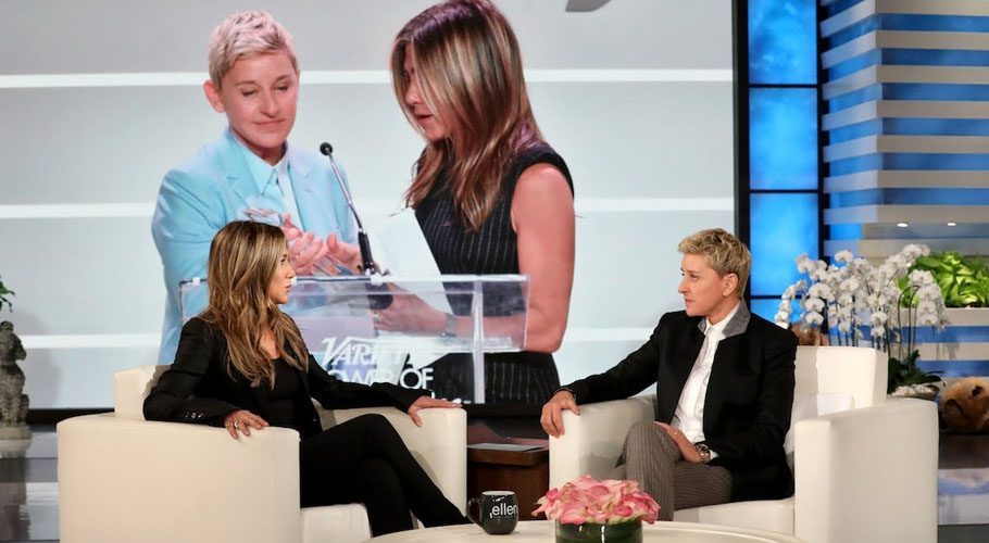 The Murder Mystery star, who has been on the show a total of 19 times, is one of the last few guests of Ellen (YOUTUBE)