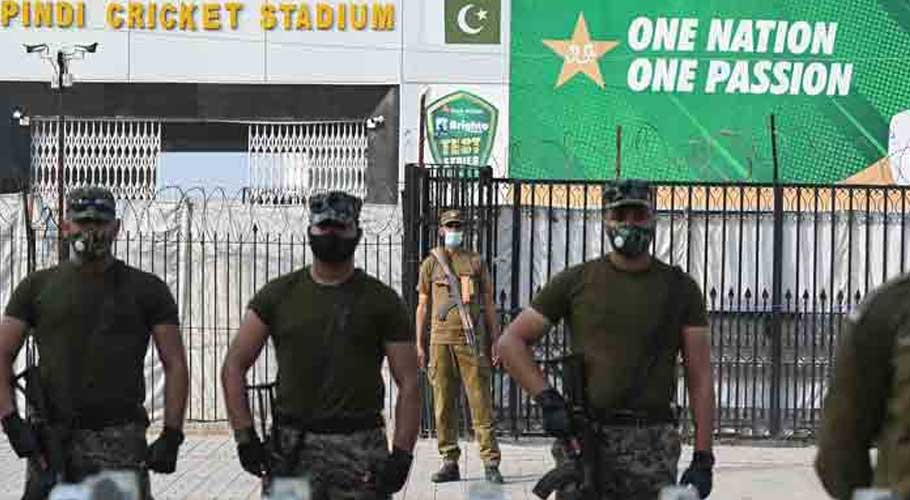 Security personnel deployed outside Pindi Cricket Stadium. -AFP