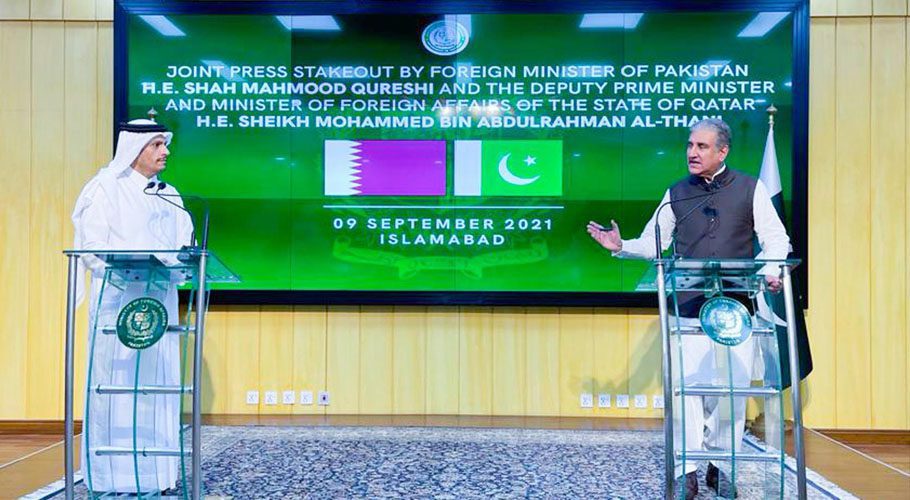 He was press conference here along with Deputy Prime Minister and Minister of Foreign Affairs of Qatar Sheikh Mohammed bin Abdulrahman Al-Thani. Source: APP/PID.