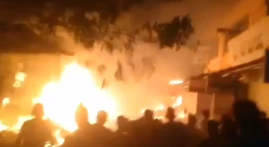 Several shops were destroyed in the fire in Chawla market. Source: Screengrab.