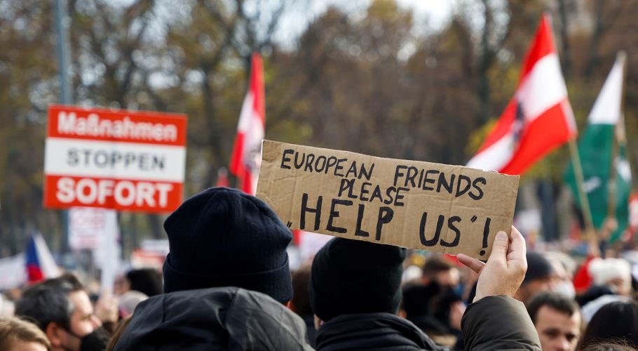 Crowds streamed into Heroes Square in front of the Hofburg in central Vienna. Source: Reuters. 