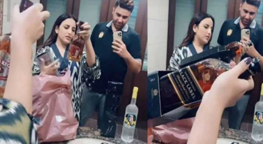 Hareem Shah displays alcohol bottle in new viral video