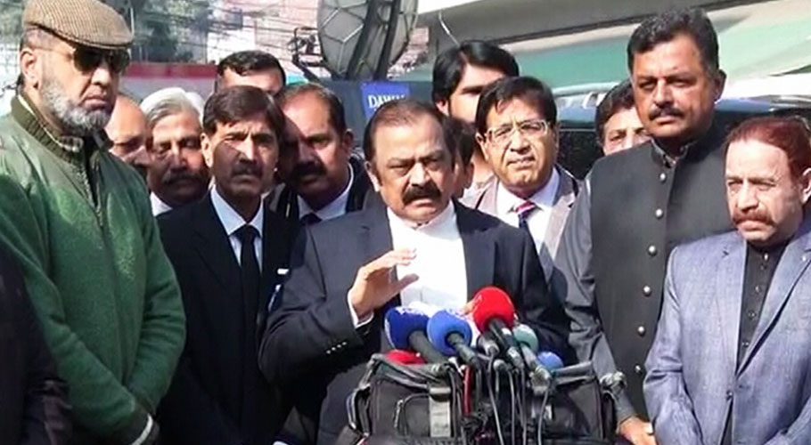 PML-N Punjab President Rana Sanaullah talks to the media in Lahore