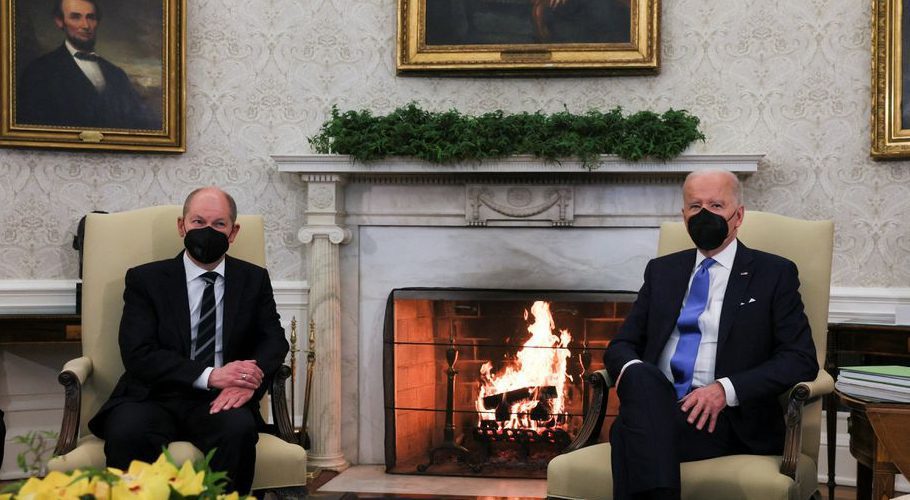 Biden stresses US, German unity in Ukraine crisis. Source: Reuters.