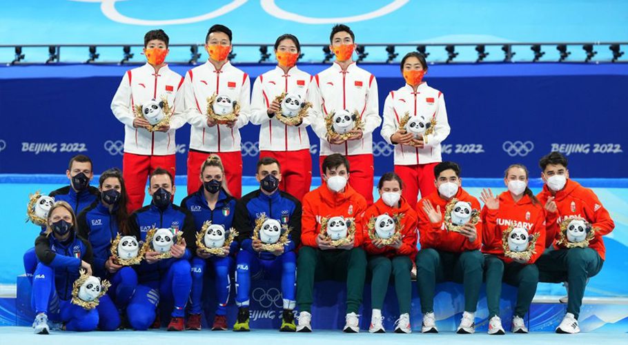 China's short track skaters win mixed team relay. Source: Reuters.