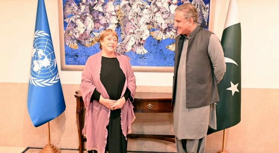 Qureshi had a meeting with UN High Commissioner for Human Rights Michelle Bachelet. Source: APP/PID.