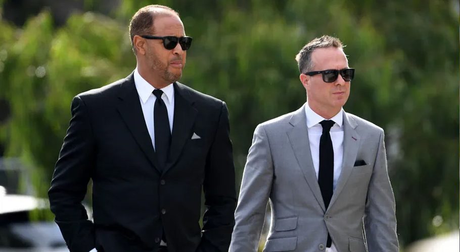 Andrew Symonds and Michael Vaughan were in attendance. Source: ICC.