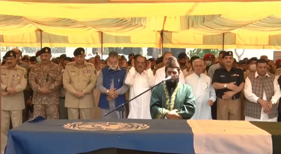 The funeral prayers of the martyred soldiers and officers were held at Chaklala Garrison. Source: Radio Pakistan.