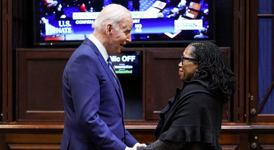 Biden hosted Jackson at the White House to watch the vote on television. Source: Reuters.