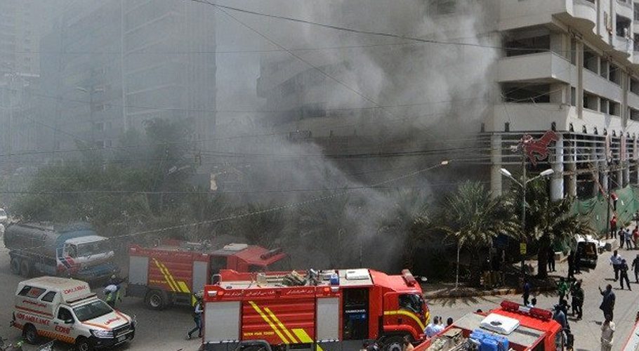 Authorities say the fire entered the third tier as ghee, oil and other items were stored. (Photo: Express Tribune)
