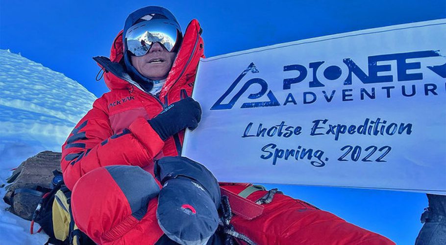 47-year-old Nepali sherpa, Sanu Sherpa, poses for a picture after mounting Pakistan’s Gasherbrum II on July 21, 2022. (Photo courtesy: Pioneer Adventure)