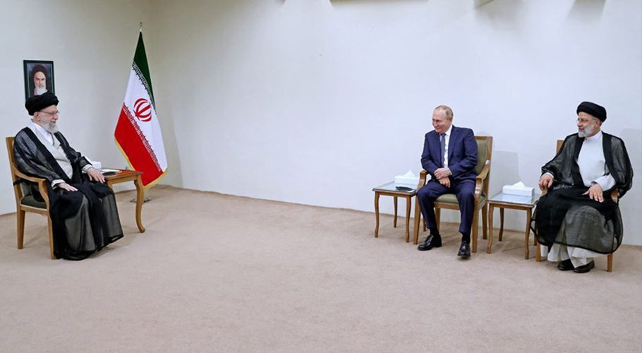 Iran's Supreme Leader Ayatollah Ali Khamenei meets with Russian President Vladimir Putin in Tehran, Iran July 19, 2022. Office of the Iranian Supreme Leader/WANA (West Asia News Agency)/Handout via REUTERS