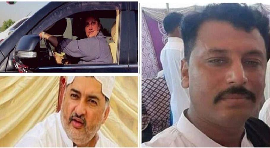 Accused MPA Jam Awais Bijar (top left) and MNA Jam Abdul Karim (bottom left) in slain journalist Nazim Jokhio (right) case. Image: Daily Times