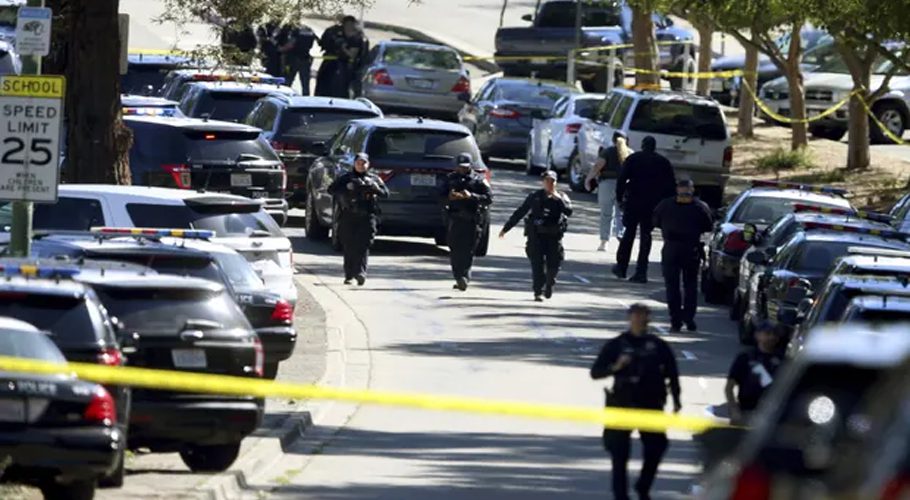 A shooting on Fontaine Street in Oakland, California, on Wednesday left six people injured. Photograph: Ray Chavez/AP