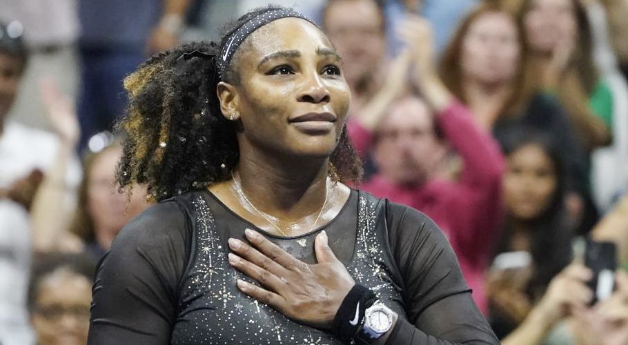 Serena Williams, of the United States, acknowledges the crowd after losing to Ajla Tomljanovic, of Austrailia, during the third round of the U.S. Open tennis championships, Friday, Sept. 2, 2022, in New York. (AP Photo/John Minchillo)