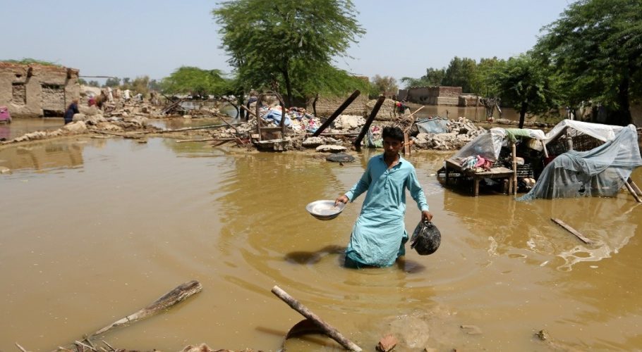 Flooding in the Shikarpur district of Sindh Province, Pakistan, on Sept. 1, 2022. (Fareed Khan / AP)