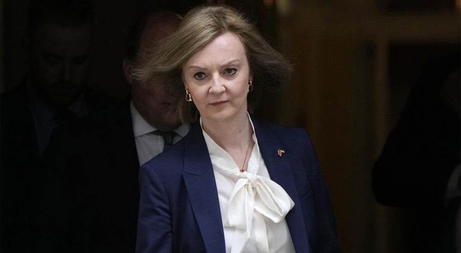Liz Truss leaves a Cabinet meeting at 10 Downing Street in London, Tuesday, April 19, 2022. (AP Photo/Alastair Grant, File)