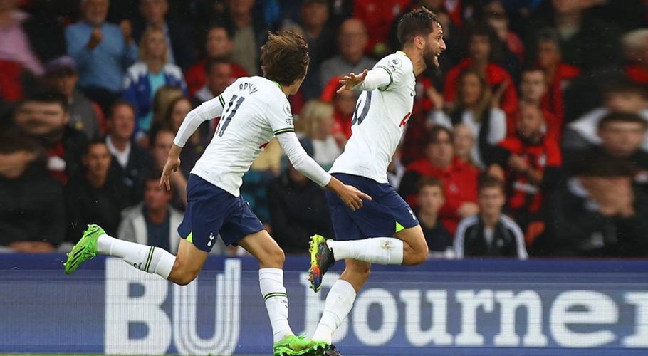 AFC Bournemouth v Tottenham Hotspur - Vitality Stadium, Bournemouth, Britain - October 29, 2022 Tottenham Hotspur's Rodrigo Bentancur celebrates scoring their third goal REUTERS/Hannah Mckay