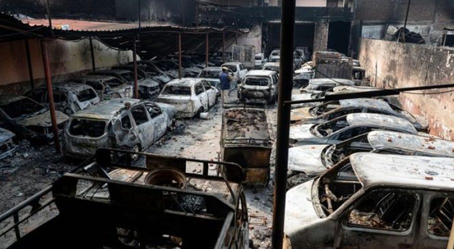 A general view of a parking with burnt-out vehicles. The clashes, which also left almost 200 injured, were triggered by protests against a citizenship law seen by many critics as anti-Muslim and part of Modi's Hindu nationalist agenda. (AFP Photo)