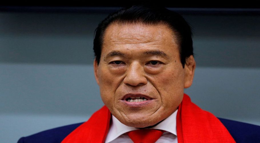 Japanese politician and former wrestling star Antonio Inoki attends a news conference after his visit to Pyongyang, as he arrives at Haneda international airport in Tokyo, Japan, September 11, 2017. REUTERS/Toru Hanai
