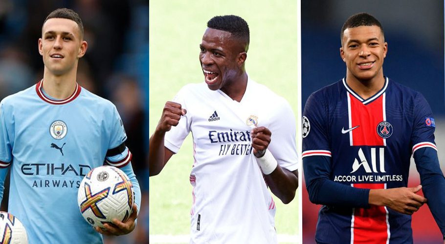 Phil Foden (L) Vinicius (C) Kylian Mbappe (R)