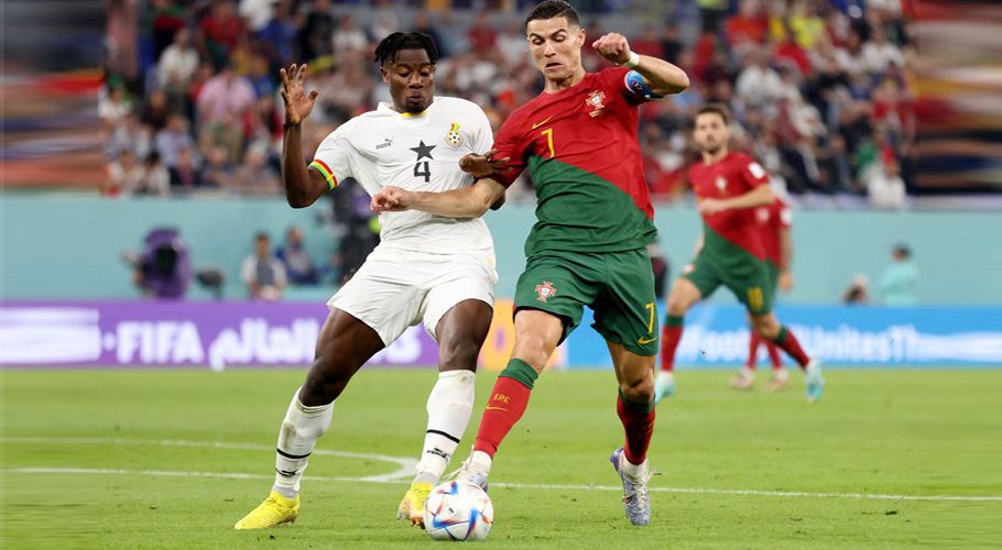 FIFA World Cup Qatar 2022 - Group H - Portugal v Ghana - Stadium 974, Doha, Qatar - November 24, 2022 Ghana's Mohammed Salisu concedes a penalty against Portugal's Cristiano Ronaldo REUTERS/Carl Recine