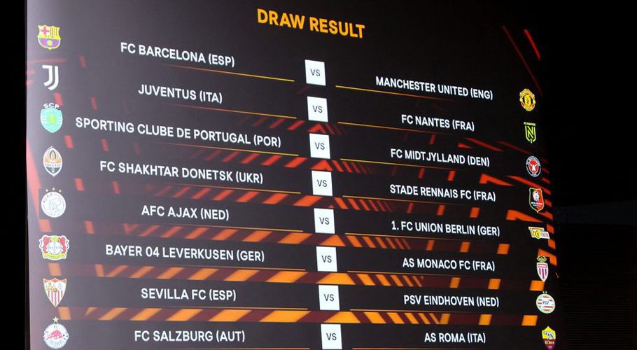 Europa League - Knockout Round Play-Off Draw - Nyon, Switzerland - November 7, 2022 General view of the results of the draw on the big screen REUTERS/Denis Balibouse