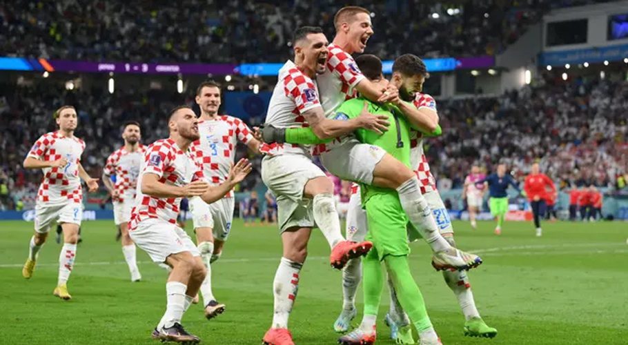Joy for Croatia as they reach the Quarter Finals after defeating Japan in the penalty shootout. Photograph: Dan Mullan/Getty Images