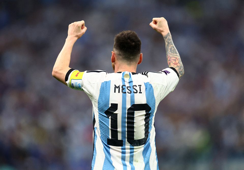 FIFA World Cup Qatar 2022 - Semi Final - Argentina v Croatia - Lusail Stadium, Lusail, Qatar - December 13, 2022 Argentina's Lionel Messi celebrates scoring their first goal REUTERS/Carl Recine