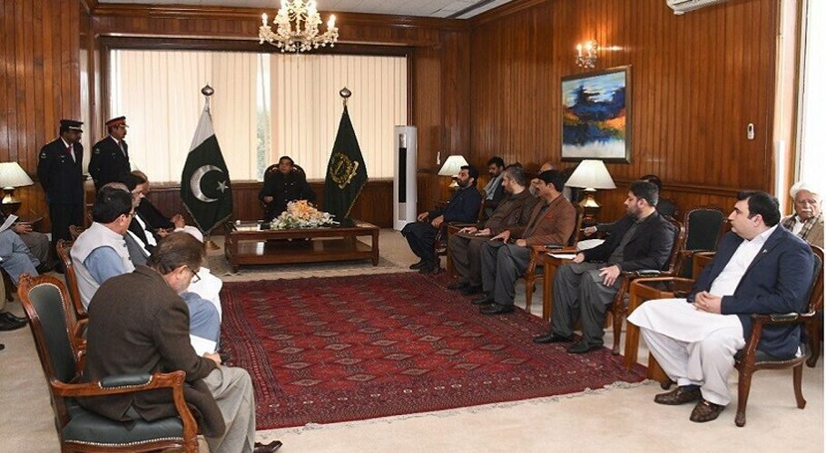 PTI lawmakers meet NA Speaker Raja Pervez Ashraf at the Parliament House on Thursday. (Image Dawn)
