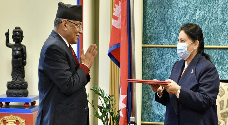 Pushpa Kamal Dahal with Nepal President Bidhya Devi Bandhari on December 25. — Comrade Prachanda Twitter