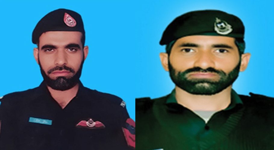 Photos of Constables Dil Jan (L) and Khan Nawab (R) who were martyred in terrorist attacks on census teams in Khyber Pakhtunkhwa on Monday. — KP Police Twitter